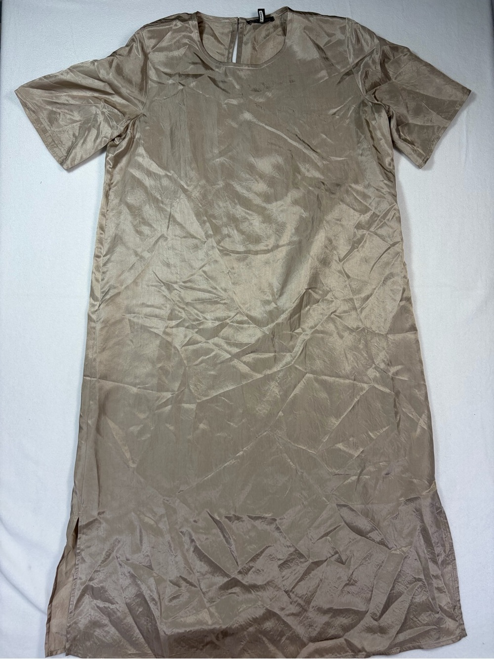 Eileen Fisher Champagne Satin Shift Dress | XS